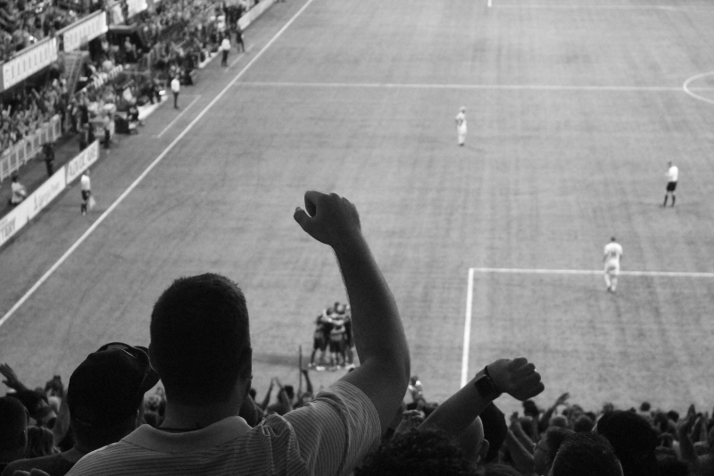 Fans Celebrating in the stands of a football match