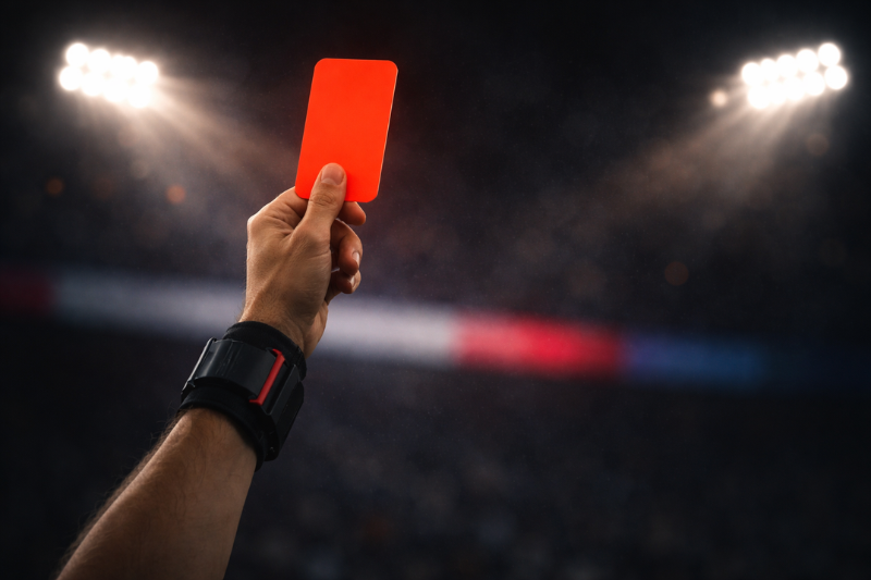 Referee Holding up a Red Card